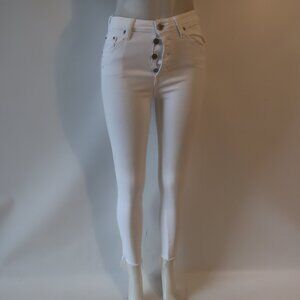 Womens Daze White Button Fly Raw Hem Skinny Jeans 25